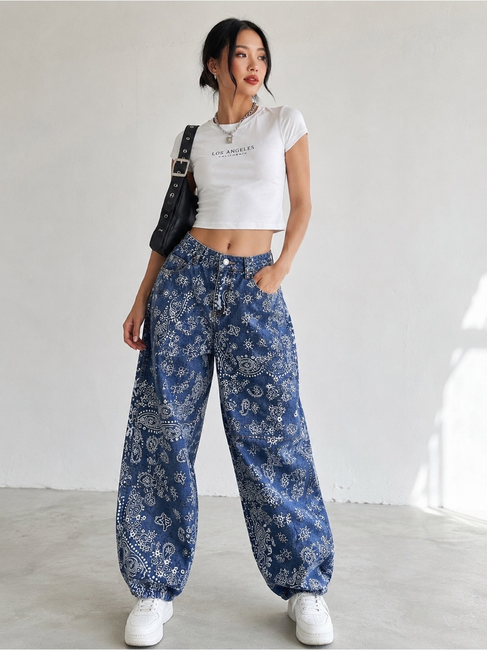 Loveimgs Bandana Print Barrel Jeans Size S, NWT